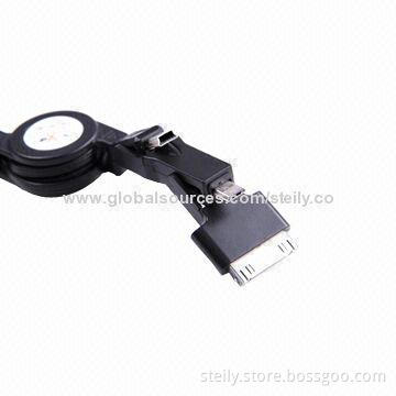 Universal 3-in-1 Retractable Micro USB 2.0 Data Cable for 30-pin Interface/Micro USB/Mini USB Models